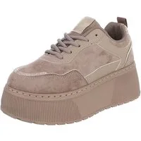 Ital-Design Damen Plateau-Sneaker mit Schnürung für Alltag Sneaker (92002675) Keilabsatz/Wedge Sneakers Low in Hellbraun