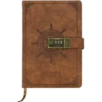 HMF Notizbuch Tagebuch mit Schloss, Notizbuch liniert mit Code, Vintage, Kunstleder, A5, 192 Seiten, Braun