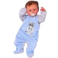 La Bortini Strampler Baby Overall Schlafanzug in Blau gestreift mit Waschbär aus reiner Baumwolle, 44 50 56 62 68 74 80 86 92 98 104