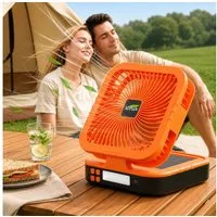 kehot Standventilator Solar Campingventilator mit LED-Licht,45°/90° Oszillation, USB-C aufladbar mit Timer, Powerbank, 4 Windstufen