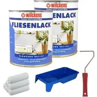 Wilckens Farben Fliesenlack 2 Dosen FLIESENLACK inkl. FARBROLLER WILCKENS weiß für 16 qm