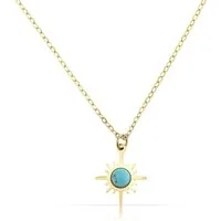 Made by Nami Kette mit Anhänger Gold mit Kompass Anhänger und türkisem Stein aus Chirurg. Edelstahl, 40 + 5 cm Geschenke für Frauen Hypoallergen Wasserfester Schmuck