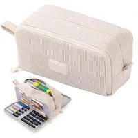 FELIXLEO Federmäppchen Federmäppchen Cord Schulmäppchen 3 Fächer Beige