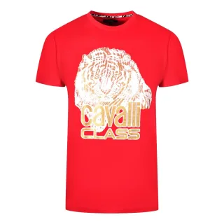 Cavalli Class großes Tiger-Logo rotes T-Shirt