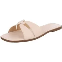 Ital-Design Damen Slip-On Sandale mit Kreuzriemen Pantolette (91970882) Blockabsatz Pantoletten in Beige