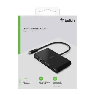 Belkin USB-C auf Gigabit-Ethern. HDMI/VGA/USB-A-Adapter, schwarz