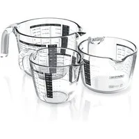Arendo Messbecher 250 ml, 500 ml & 1000 ml Glas Messkrug Set, Borosilikatglas, Glas, (Set, 3-St), präzise Skala, hitzebeständig, Mikrowellen-geeignet, Küchenhelfer