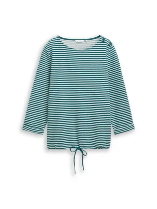 Tom Tailor - Langarmshirt mit Knopf-Details mint green regular stripe - Gr. - XL