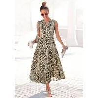 LASCANA Maxikleid mit Animalprint und kurzer Knopfleiste Elegantes Sommerkleid aus Webware, Strandkleid,Druckkleid, Tunikakleid