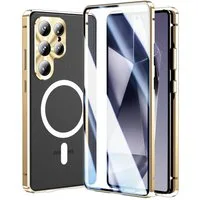 Wigento Handyhülle MagSafe für Samsung Galaxy S26 Ultra 5G Full Schutz Hartglas Gold, Full Body, MagSafe-Unterstützung, präzise Passform