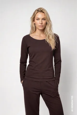 monari - Basic-Langarmshirt black coffee - Gr. - 36