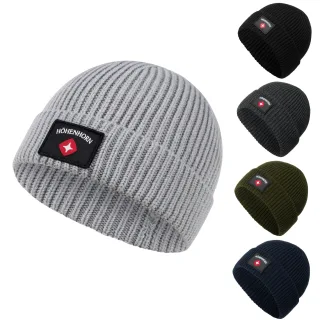 Höhenhorn Ronce Knitted Beanie Unisex Herren Damen Mütze Wintermütze Strickmütze Schwarz Kunstleder-Badge