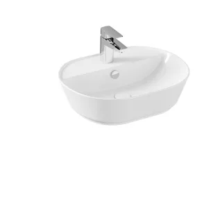 VitrA Geo Aufsatzwaschtisch oval 55 x 43 cm mit Hahnloch mittig Weiß Hochglanz,7428B003-0001 7428B003-0001