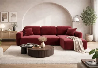 Ecksofa mit Schlaffunktion BRUSK Sofa in Stoff Kronos Rot Ottomane Rechts