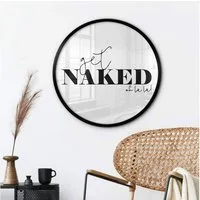 K&L Wall Art Poster Wandbild Poster Rund typografie schwarz-weiß Get Naked Schriftzug, Badezimmer Deko Buchstaben