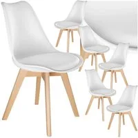 tectake Esszimmerstuhl Küchenstuhl Scandi-Design, gepolsterte Sitzfläche, 49 x 53 x 82 cm (Polsterstuhl Frederikke in weiß, 6 St), ergonomische Form, massive Holzbeine, bodenschonende Filzgleiter