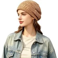 nsihing Beanie Glitzernde Spitzenmütze für Damen, leichte, atmungsaktive Strickmütze