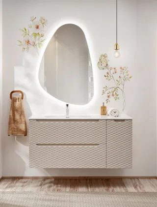 Badmöbel Set 3-tlg Badezimmerset LAXY Eiche Beige Regal rechts inkl. Waschtisch