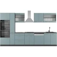 Vicco Küchenzeile R-Line, Blau-Grau/Anthrazit, 350cm mit Hochschrank ohne Arbeitsplatte