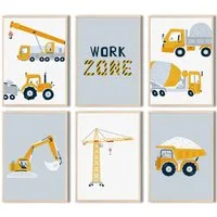 MeinBaby123® Poster Bagger, Bilder Kinderzimmer Deko, Baufahrzeuge, Kran, Baustelle, Babyzimmer, Wandbilder