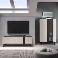 Lomadox Wohnwand FRIONA-131, (2-St., Highboard Lowboard), kaschmir schwarz modern Möbelfüße Softclose Glastür