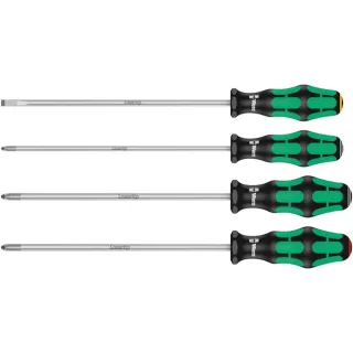 Wera 335/350/355/4 Schraubendrehersatz Kraftform Plus Lasertip mit 200 mm langen Klingen, 4-teilig - 05347736002