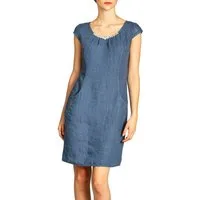 Caspar Sommerkleid SKL018 knielanges Damen Sommer Leinenkleid mit Perlmutt Knöpfe Dekor figurumspielender Schnitt, luftig leicht, angenehm kühlend