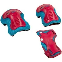Hudora Protektoren-Set Kids, 6tlg. Komplett-Set, Gr. XS, S, berry/blue (Set), Easy-Fit Anziehhilfe