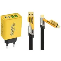 Firelia Ladegerät 65W inkl. Ladekabel USB-C Smartphone-Ladegerät (Schnellladeadapter 4 in 1 Netzteil)