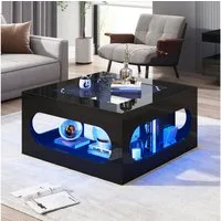 Merax Couchtisch hochglanz Sofatisch Beistelltisch mit LED-Beleuchtung inkl.APP (1-St), Wohnzimmertisch mit gehärtetem Glas und hohlem Stauraum, 70x70x35cm