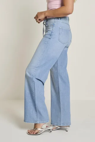 para mi - Wide Leg Jeans mit hohem Bund und Tunnelzug blau - Gr. - 40