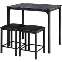COSTWAY Essgruppe, 3 teilig, Esstisch mit 2 Stühlen, gepolstert, Metall