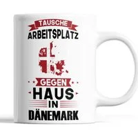 Printmacher Tasse Dänemark Tasse, tausche Arbeitsplatz gegen Haus in Dänemark, Keramik