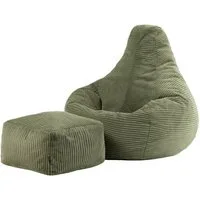 icon Sitzsack Sessel mit Rückenlehne aus Cord „Dalton“ mit Hocker (Spar-Set, 1 x Sitzsack, 1 x Fußhocker), Sitzsack XXL, Gaming Sitzsack, Made in Germany, Erwachsene & Kinder