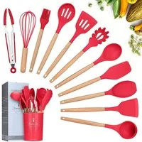Faizee Möbel Kochbesteck-Set Kochbesteck-Set 12tlg Silikon Kochbesteck Holzgriff Küchenutensilien (12-tlg)