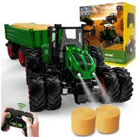 Esun RC-Traktor Ferngesteuerter Traktor mit Anhänger, Traktor Spielzeug ab 3 4 5 Jahre (Set, Komplettset), Traktor Ferngesteuert Ackerschlepper mit Licht und Sound