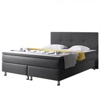 inter Boxspringbett D1 Webstoff mit 7 Zonen Taschenfederkernmatratzen und Topper (180x200 cm, Anthrazit mit 7 Zonen Taschenfederkernmatratzen und Topper), Taschenfederkern-Komfort, gepolstertes Kopfteil, inklusive Matratzen
