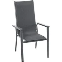 Dehner Gartenstuhl Cleveland Hochlehner, stapelbar, 107.5 x 61.5 x 70.5 cm, dunkelgrau, Stapelstuhl in modernem Design mit pulverbeschichtetem Alu-Gestell