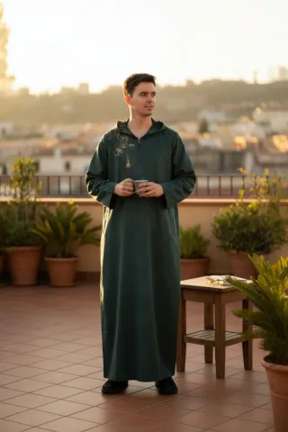 Grüne Kapuzen-Eid-Marokkanische Jubba-Robe für Herren Ramadan Eid Thobe LFS - HM12
