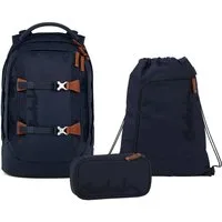 Satch Schulranzen Schulrucksack-Set PACK Nordic Blue 3-teilig (3-teilig), ergonomisch, Your-Size-System: auf Körpergröße anpassbar