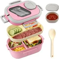 Diwzbyn Lunchbox Bento Box Lunchbox 2-stufig, 6 Fächer, Auslaufsicher, BPA-frei, Mit Saucenbehälter & Besteck, mikrowellengeeignet, 1200 ml