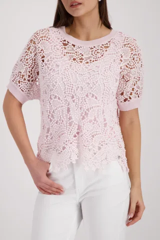 monari - Pullover mit Spitzenmuster french rose - Gr. - 34