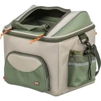 TRIXIE Tierfahrradkorb Hundefahrradkorb vorne mit Außentaschen und Schultergurt, beige/grün -
