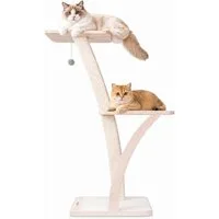PetRhein Kratzbaum stilvoller Katzenbaum Coconut aus robustem Massivholz mit Plüschbällen, 2 Plattformen, Kletterbaum, Katzenmöbel mit Sisal, mit Spielzeug