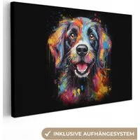 OneMillionCanvasses® Leinwandbild Graffiti - Hund - Schwarz - Farben, Fotodruck (1 St), Leinwand Bilder Klein, Wand Dekoration Aesthetic 30x20 cm