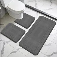 BlingBin Badematte Badezimmerteppich Set 3 Teilig, Badteppich aus Memory Foam rutschfest, Memory Schaum, schnell trocknend, Waschbar, Memory-Schaum, Rechteck, mit U Förmige wc Vorleger, Badteppich Waschbar Badvorleger Set