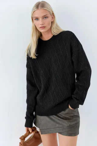 Übergroßer Jacquard-Strickpullover mit Rundhalsausschnitt