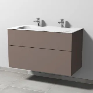 Sanipa 3way Keramik-Set Finion Keramik-Doppelwaschtisch und Unterbau mit 2 Auszügen, Taupe-Matt SP4031T