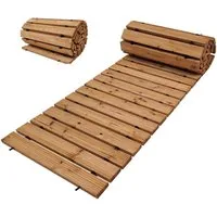 TRUTZHOLM Gartensteg Holzpfad ausrollbar 250x43x2 cm rustikales Tannenholz Anti-Rutsch