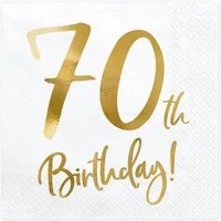 partydeco Papierserviette, Servietten 70.Geburtstag 33x33cm 20 Stück weiß gold